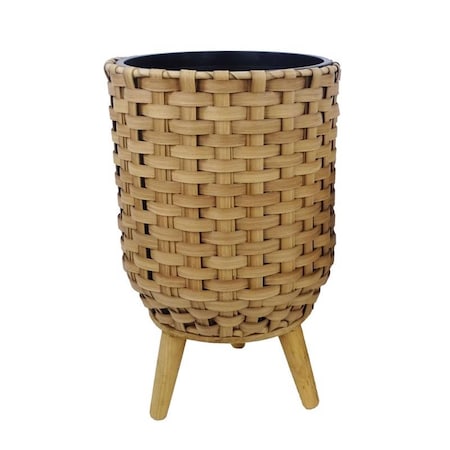 Alpine 15 in. H X 12 in. W X 12 in. D Plastic Wicker Plant Basket Beige/Black YHL852L